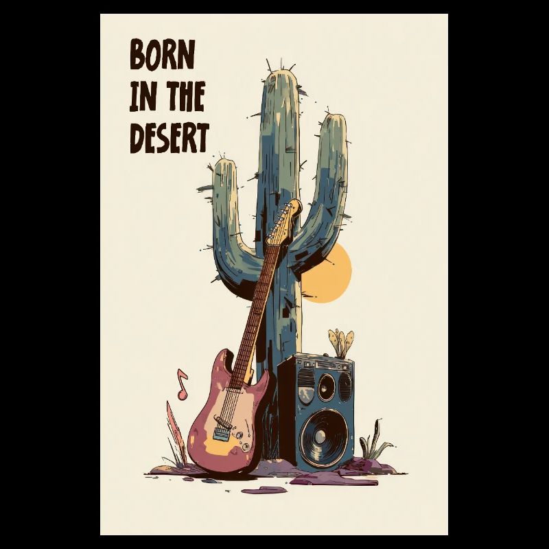 Desert Jam Guitar and Cactus Sunset