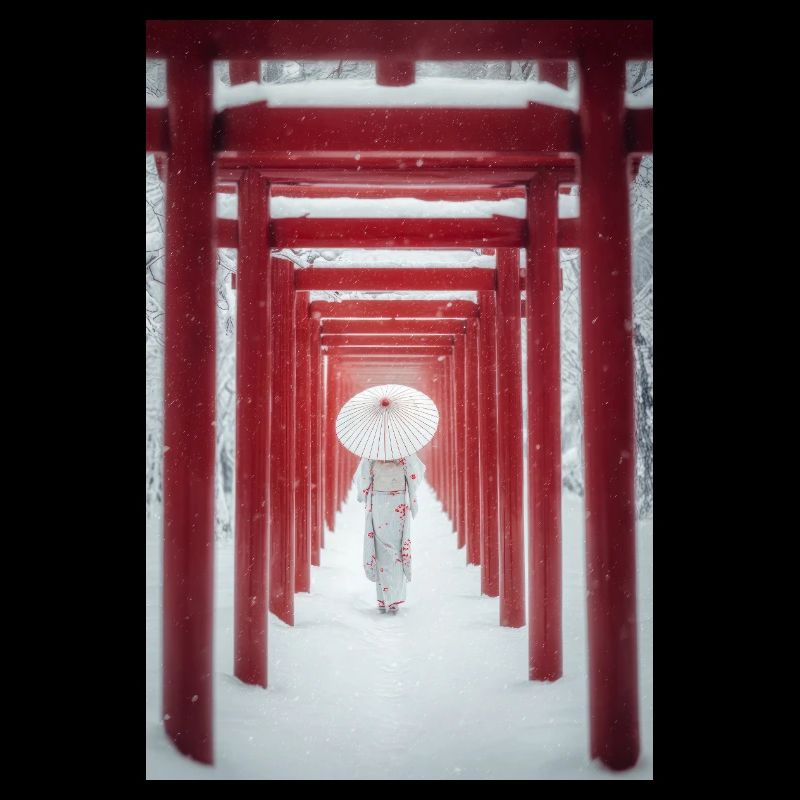 Red Torii Snowpath Kimono