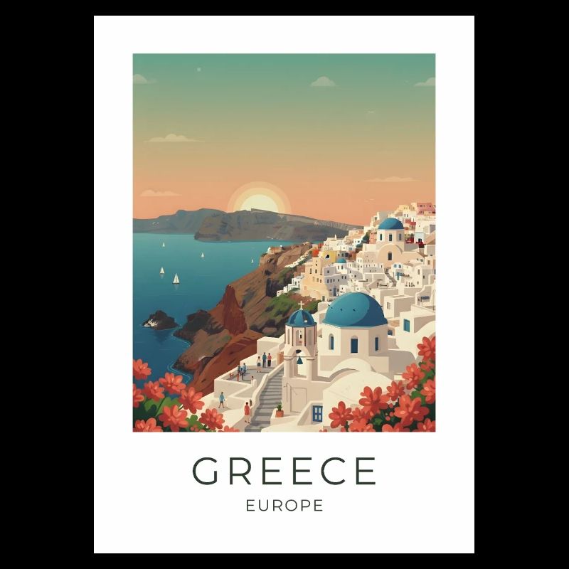 Vue côtière du coucher de soleil de Santorin