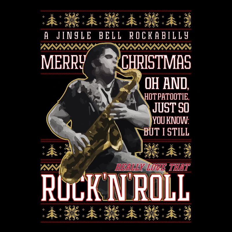 Eddie Rockabilly Saxophon Hässlicher Weihnachtspullover