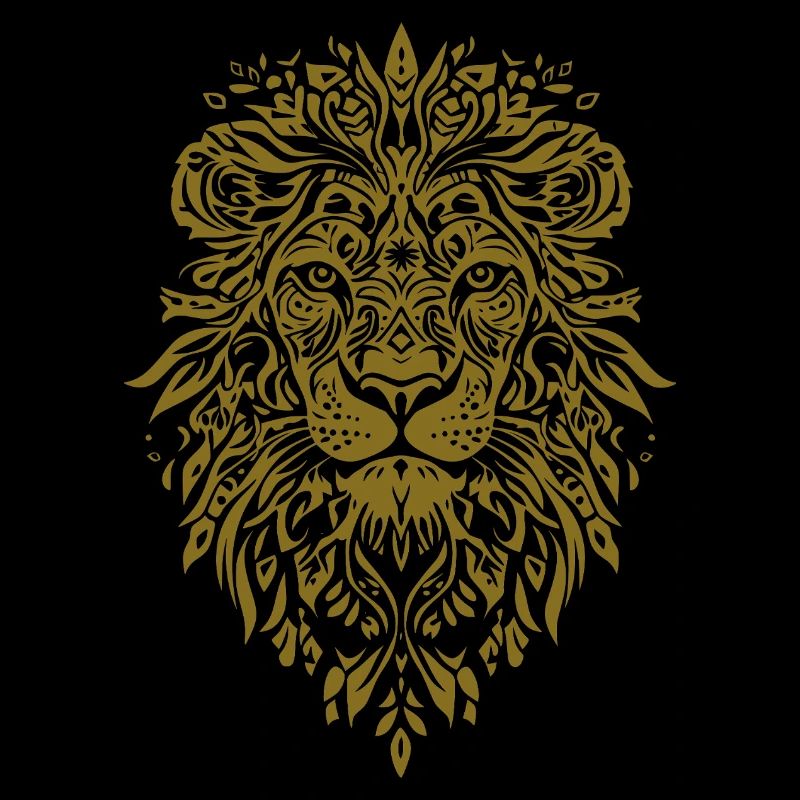 Lion head with leaf pattern in gold