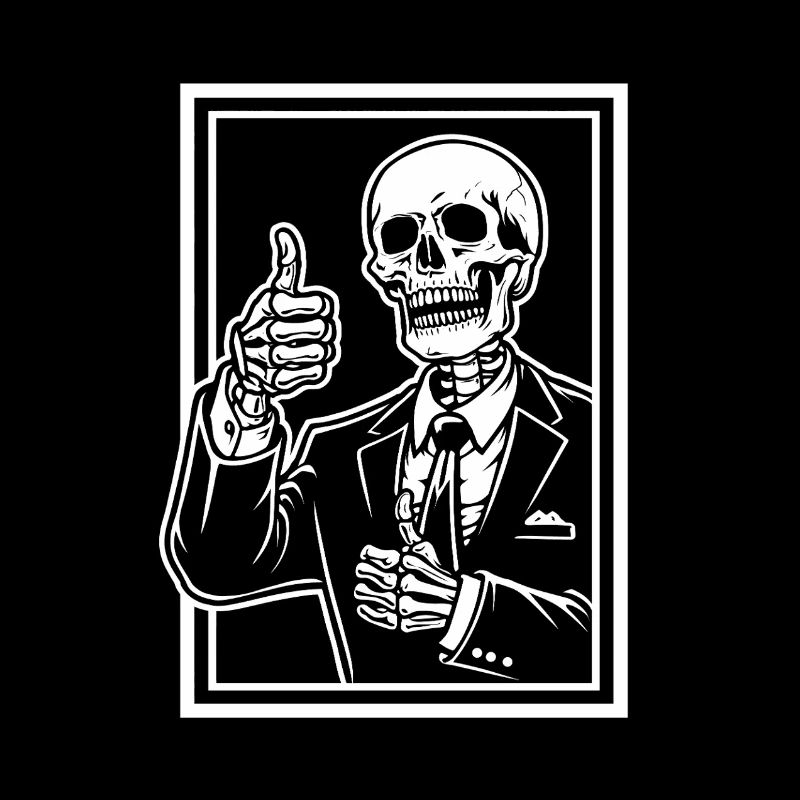 Skeleton in suit thumbs up