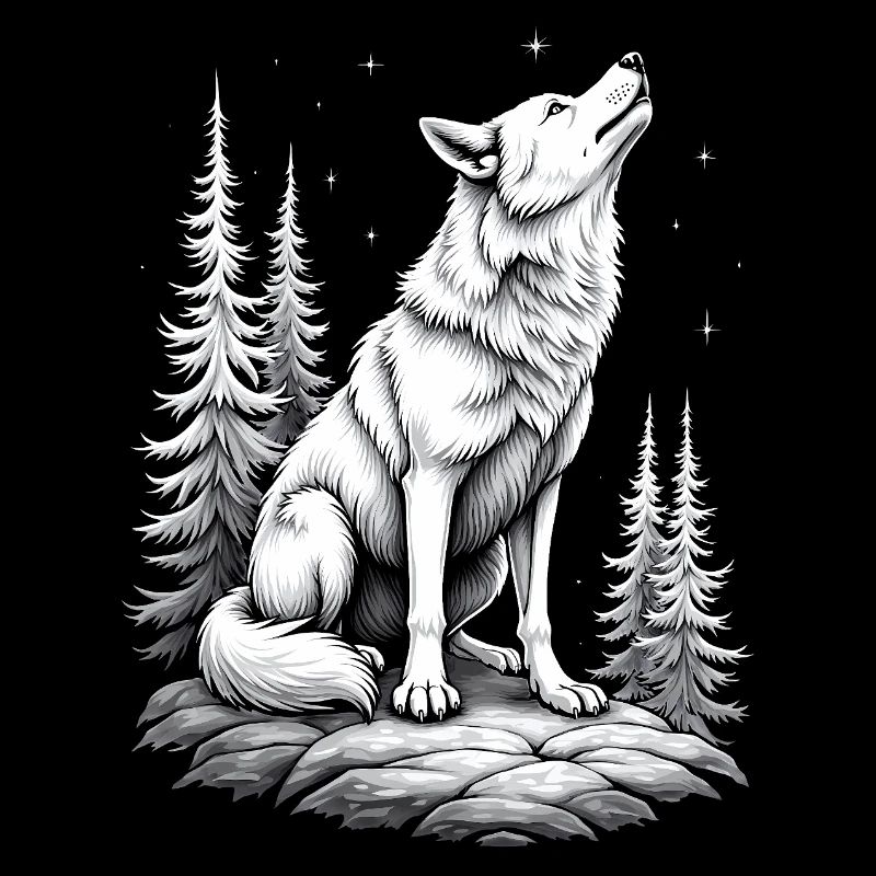 Wolf Drawing Sketch Illustration Black White