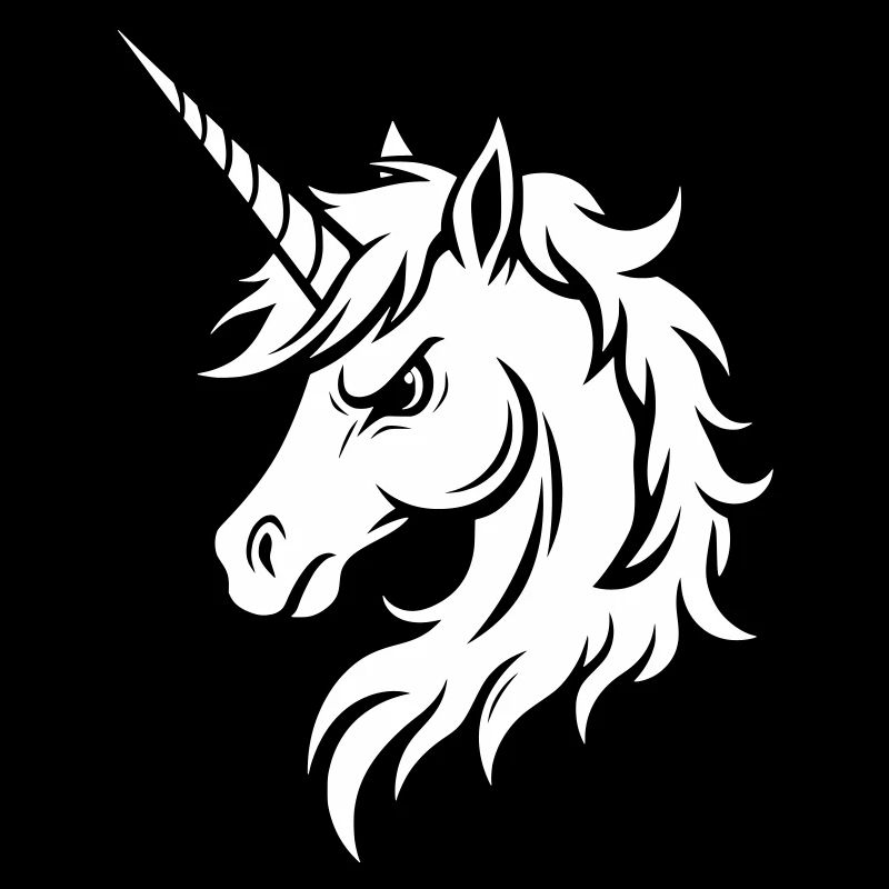 Unicorn head with serious expression