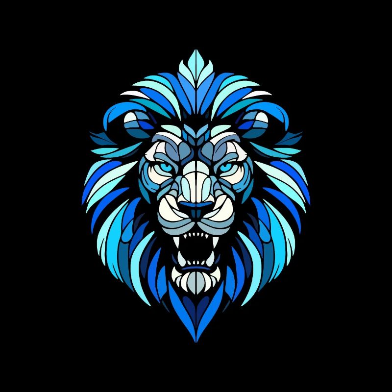 blue lion head, geometric patterns, polygons