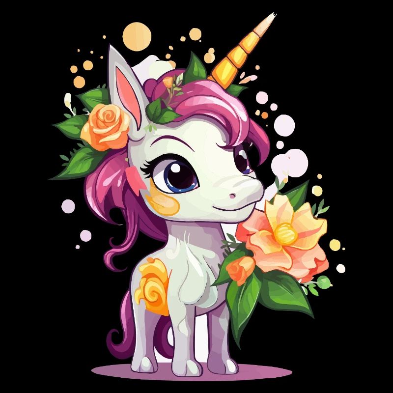 Licorne avec couronne de fleurs – Couleurs pastel