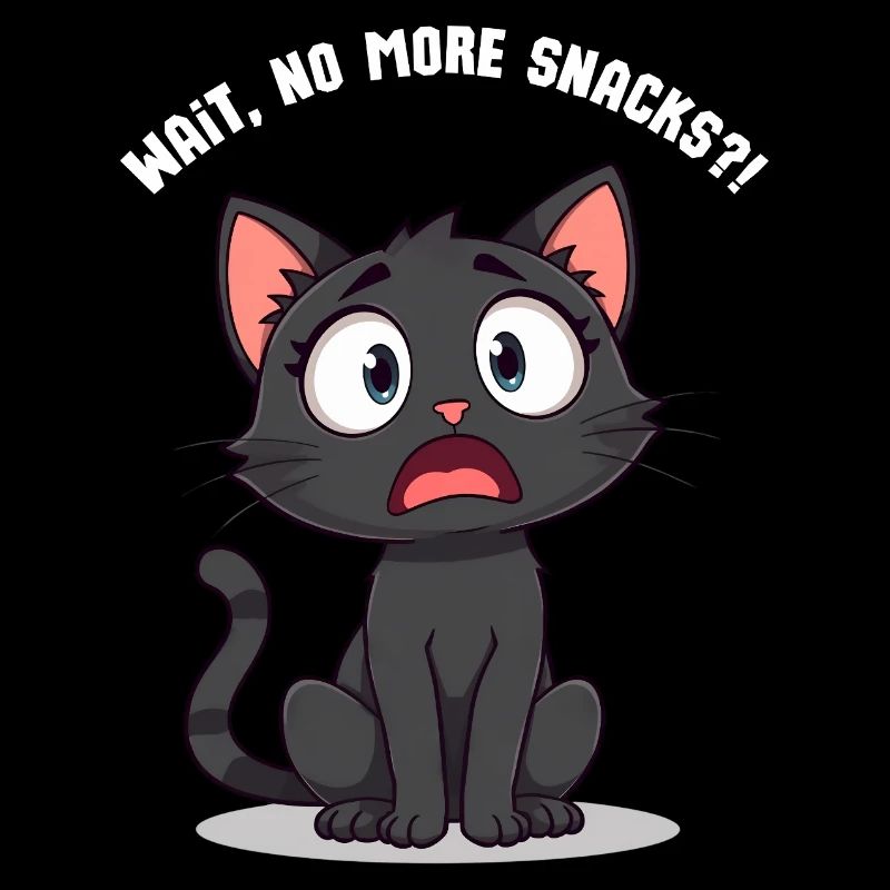 Shocked Black Cartoon Cat – Wait, No More Snacks?!