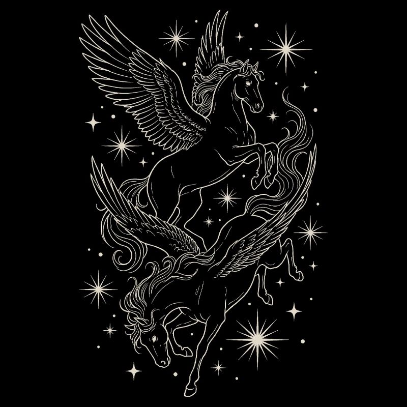 Two Celestial Pegasus Horses Between Stars