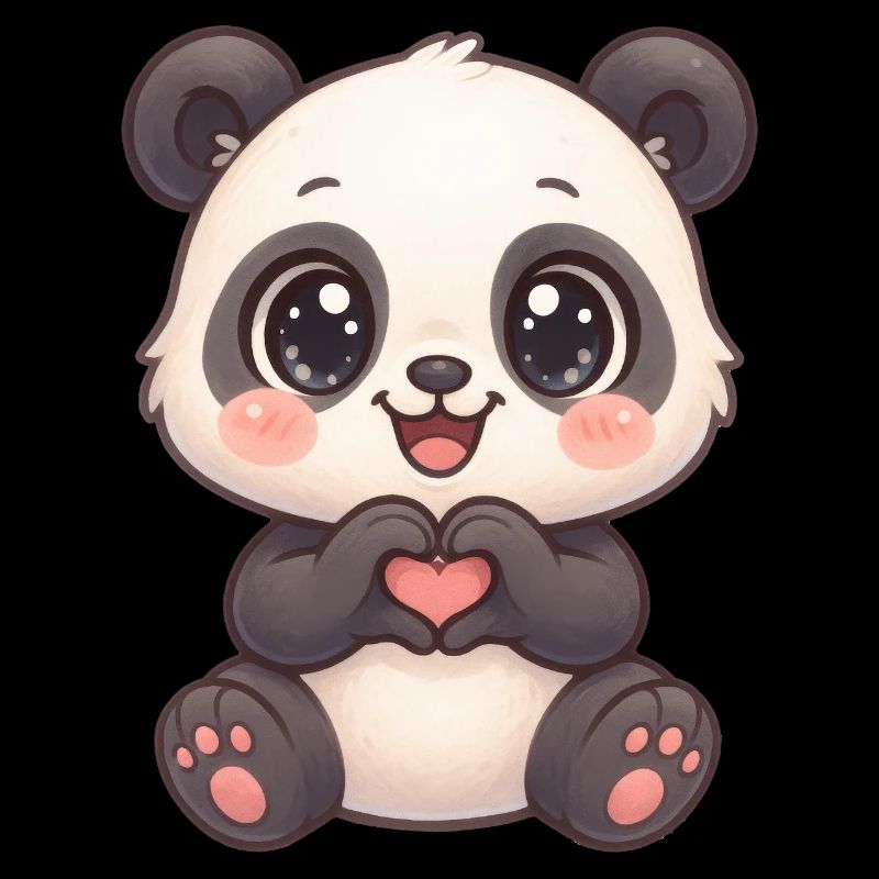 Panda mignon avec des mains en forme de cœur