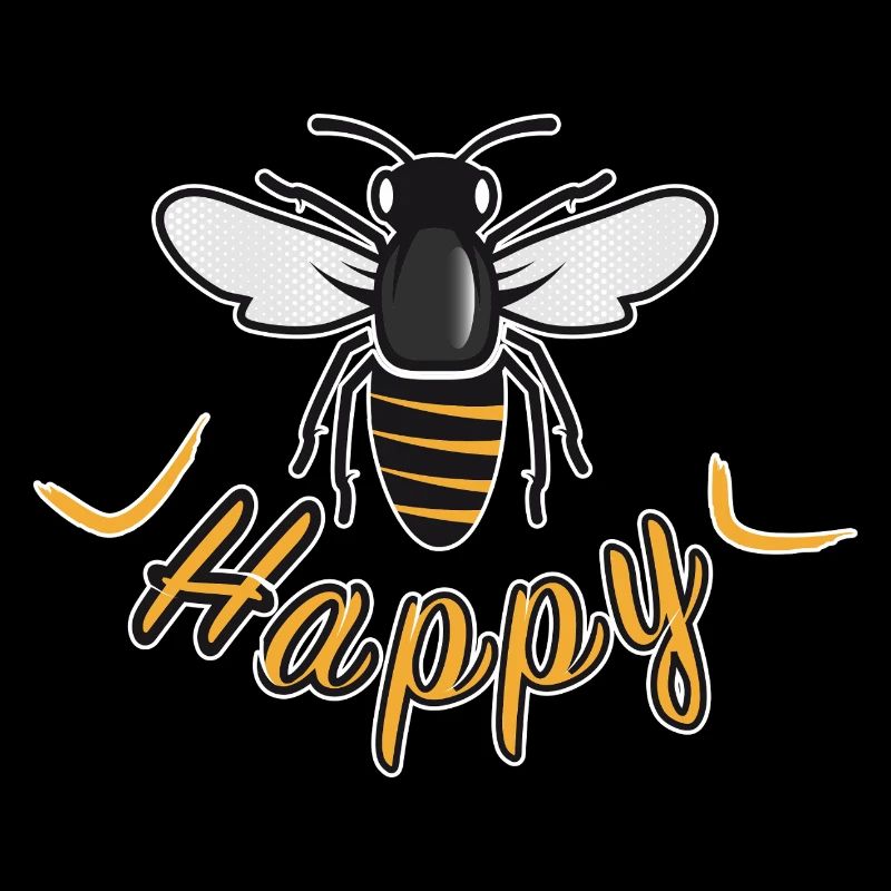 Happy bee with 'Happy' lettering