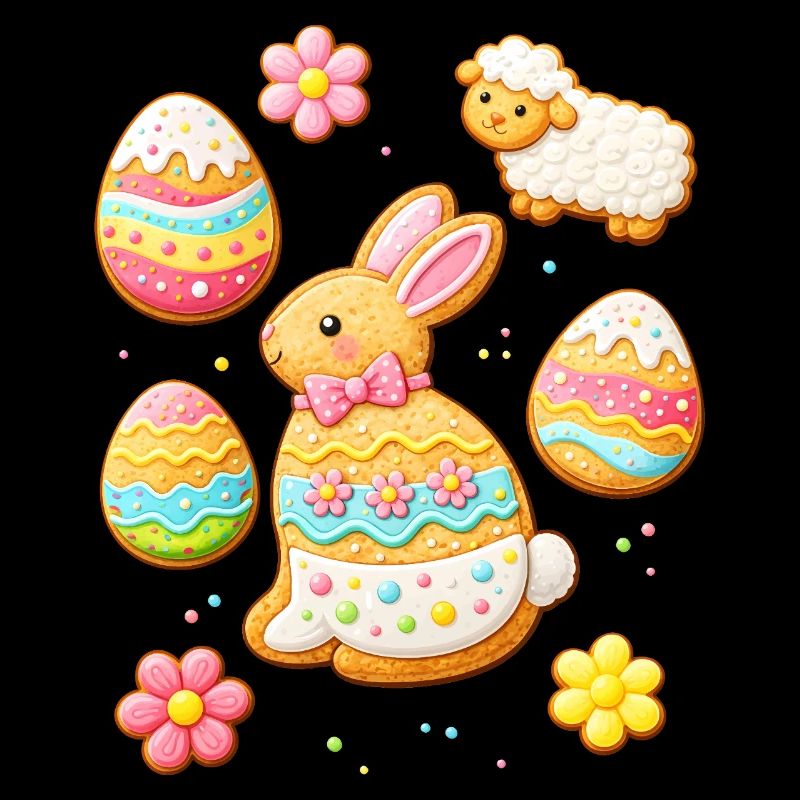 Ensemble de biscuits de Pâques avec illustration de lapin et agneau