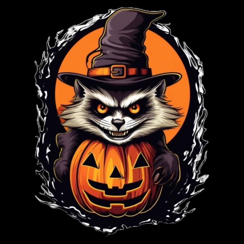 Spooky Halloween Cat with Witch Hat