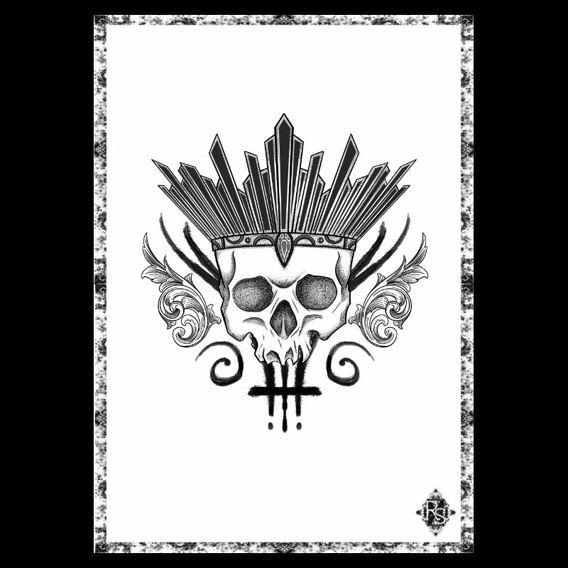 Skull crowned with black and white swords