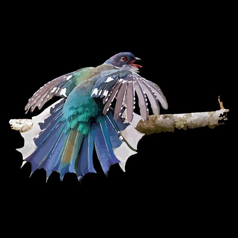 Bunter Vogel im Flug auf Ast