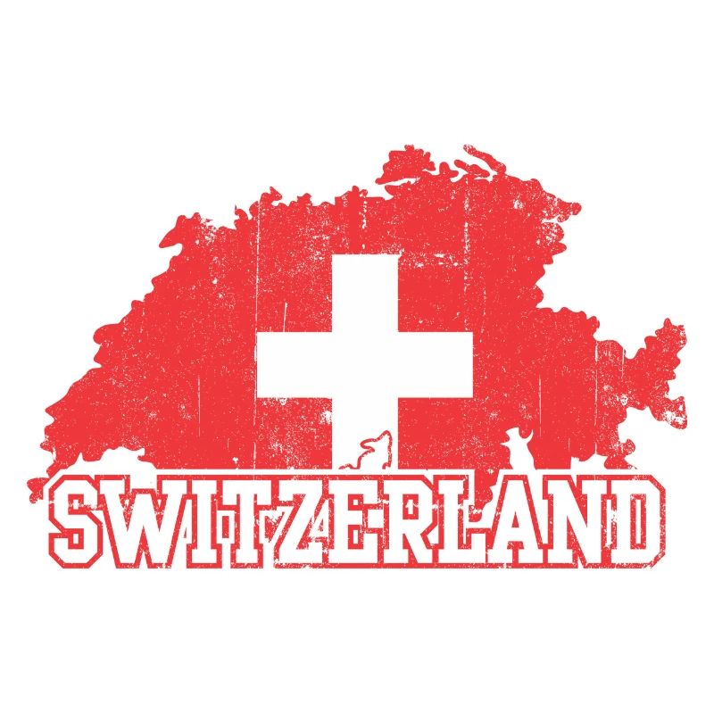 Swiss Map Cross Emblem with Silhouettes