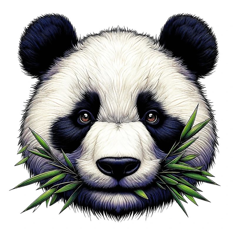 Panda Eats Bamboo and Leaves