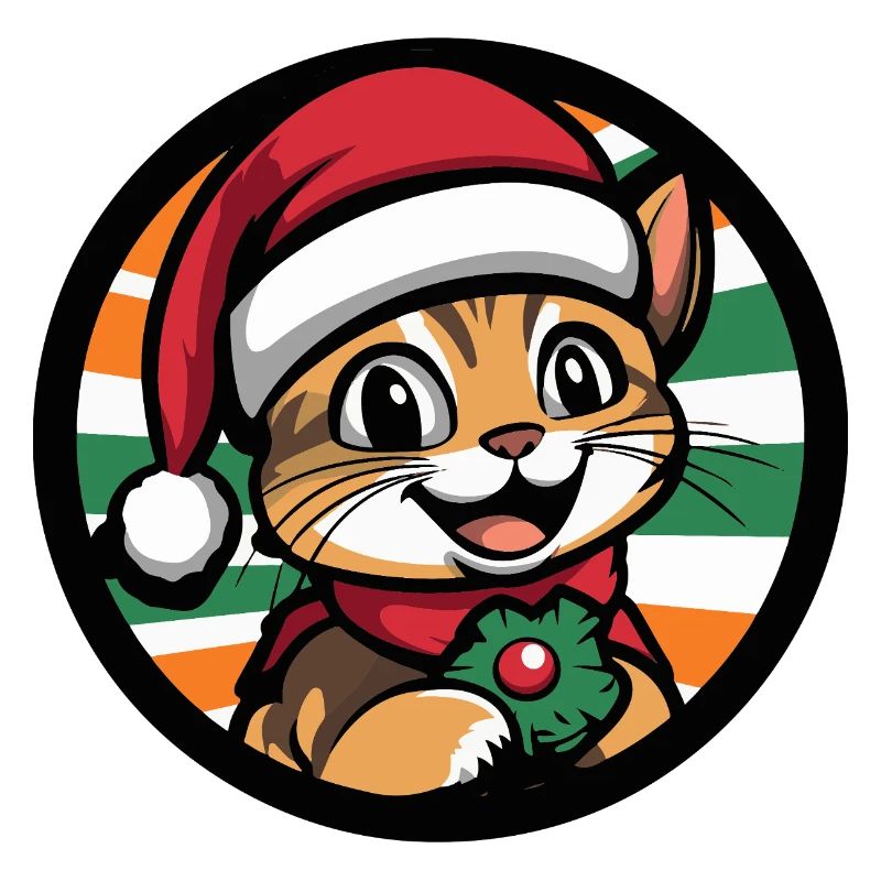 Chat de Noël avec une couronne de gui