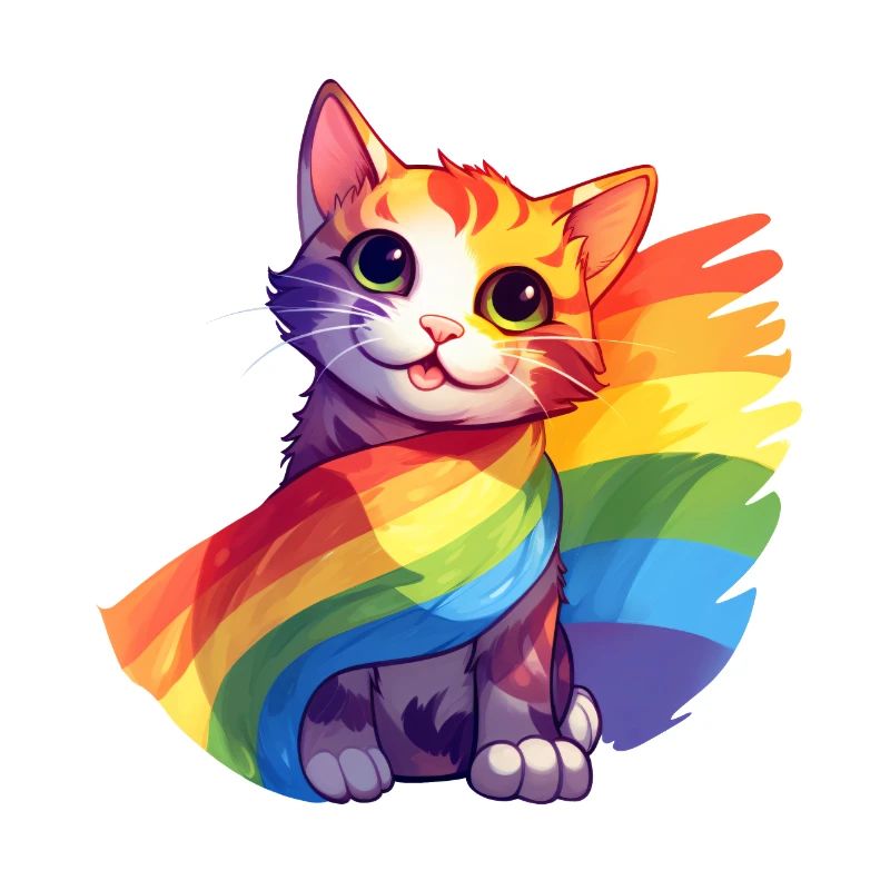 Pride Cat - Chat arc-en-ciel coloré avec drapeau