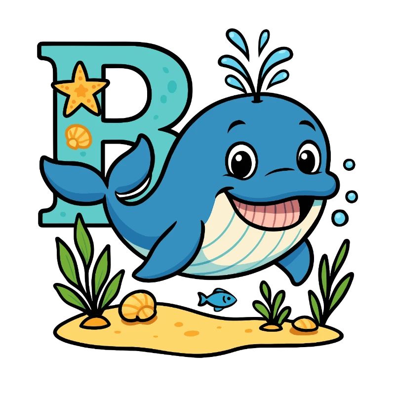 B comme… Baleine ! Design alphabet mignon