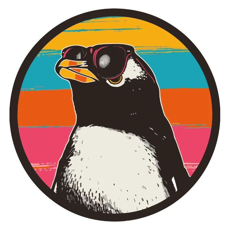 Penguin with Retro Sunset