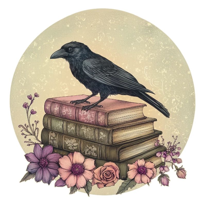 Raven on stack of books