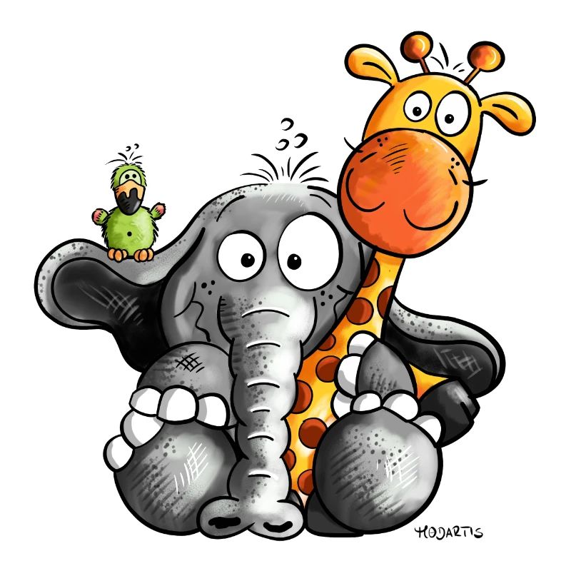 Elefant umarmt Giraffe