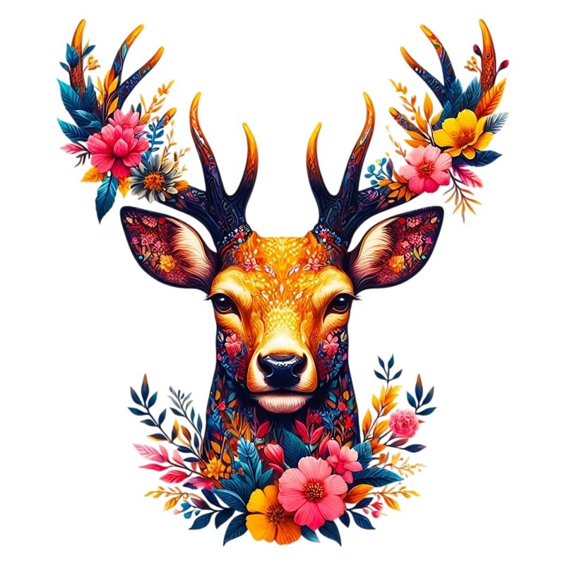 Cerf décoré de fleurs