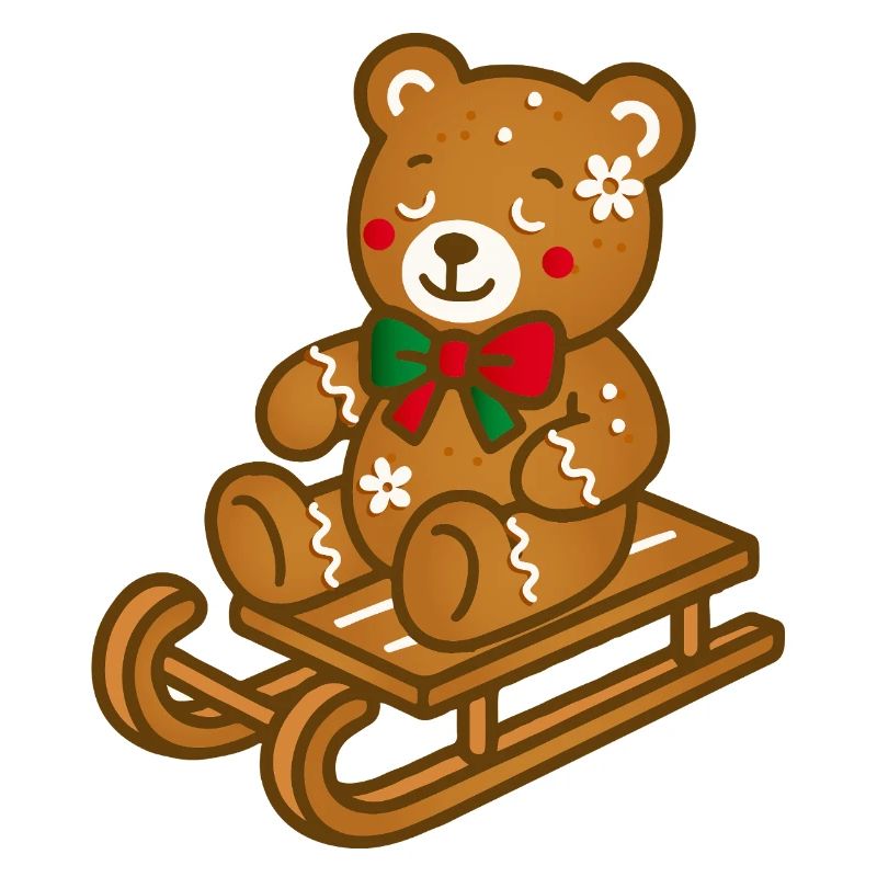 Cute gingerbread teddy bear on nostalgic sleigh