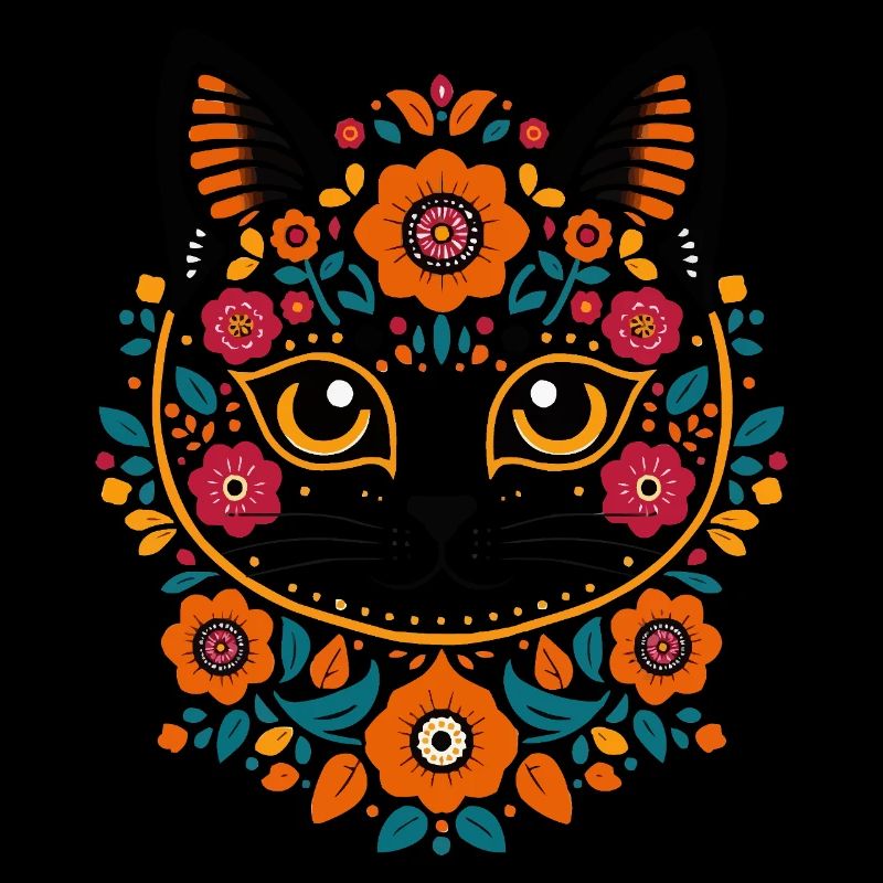 Chat fleur dans le style folklorice
