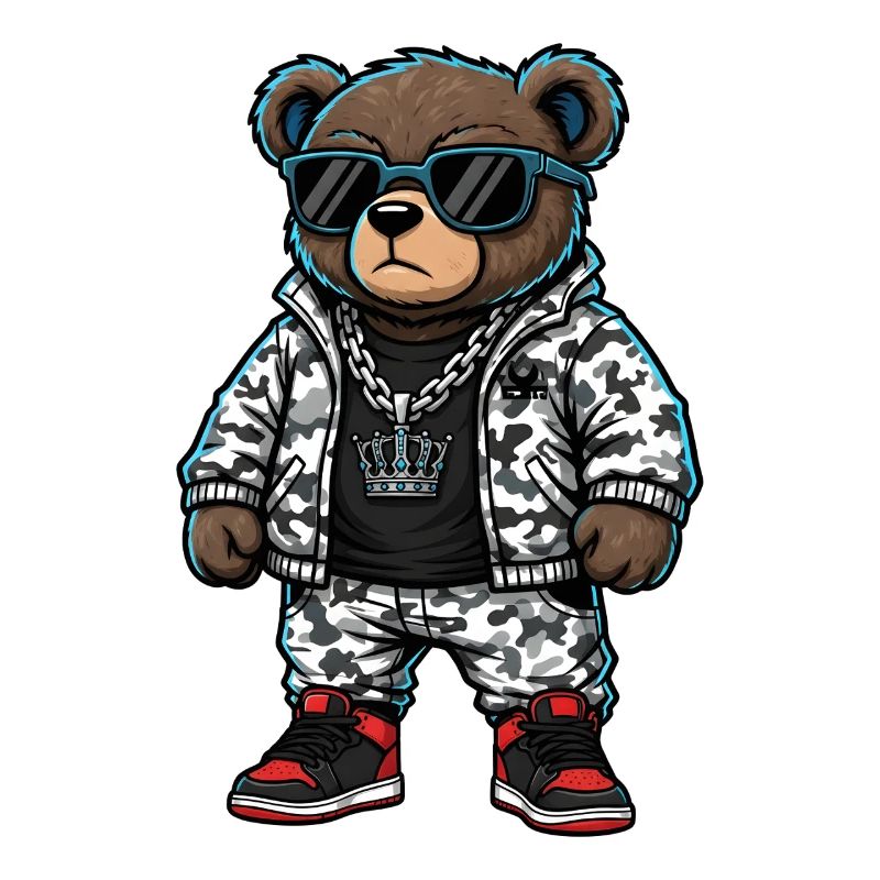 Cool Bear in Camouflage Pullover Hoodie