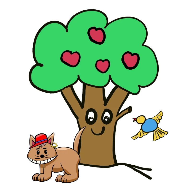 Apfelbaum Katze Vogel Kinder Garten Natur