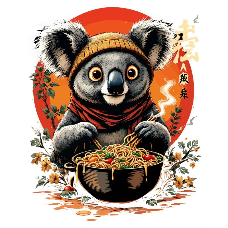 Conception mignonne de ramen Koala dans un anime de style kawaii