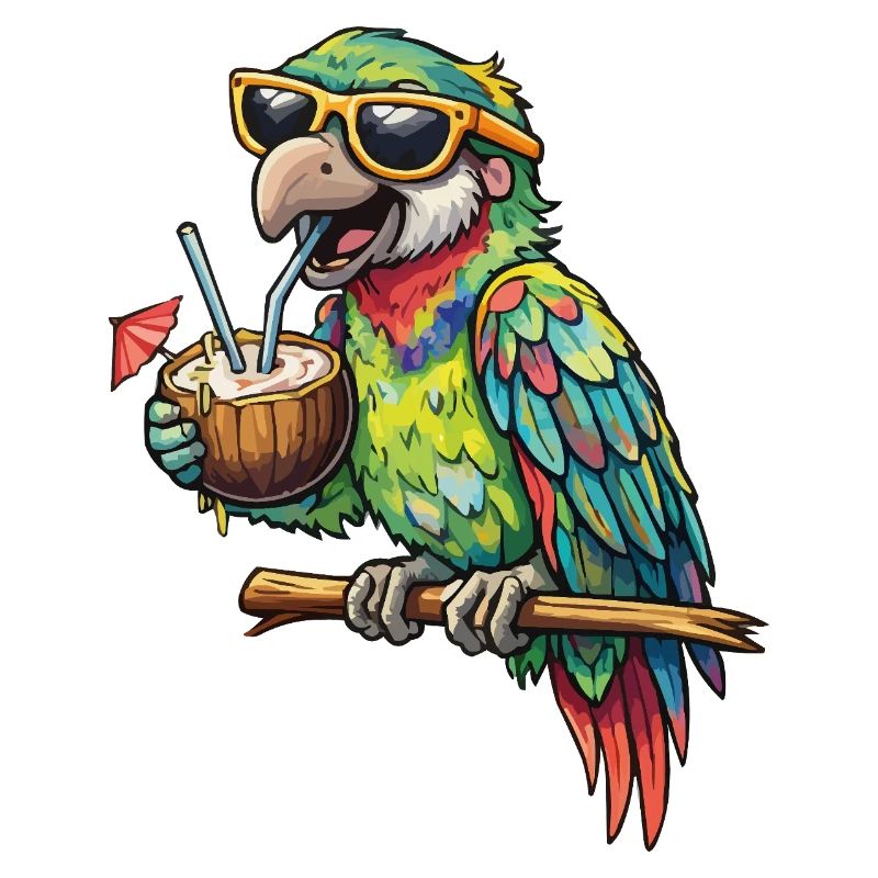 Tropical parrot with coconut inside
