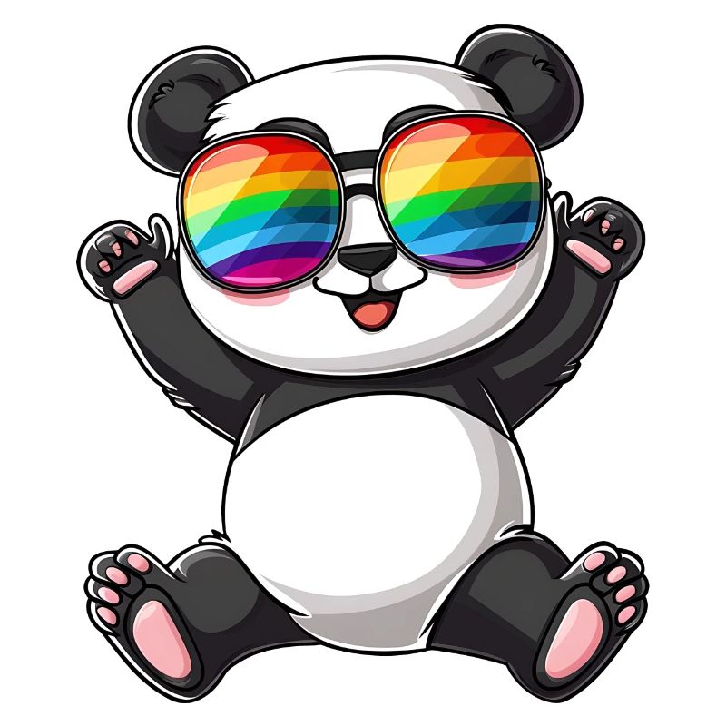 Panda Cartoon mit einer Pride Rainbow Brille.