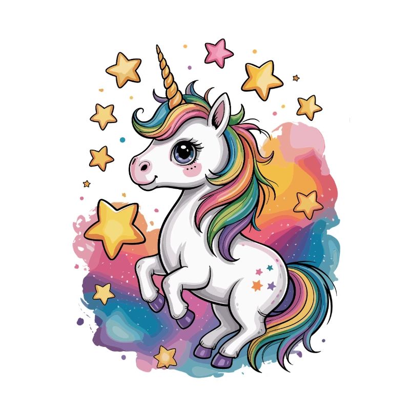Bunter Einhorn mit Sternen und Regenbogen