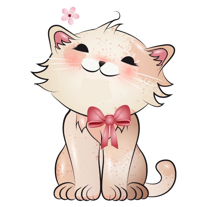 Chat mignon regardant une fleur de cerisier