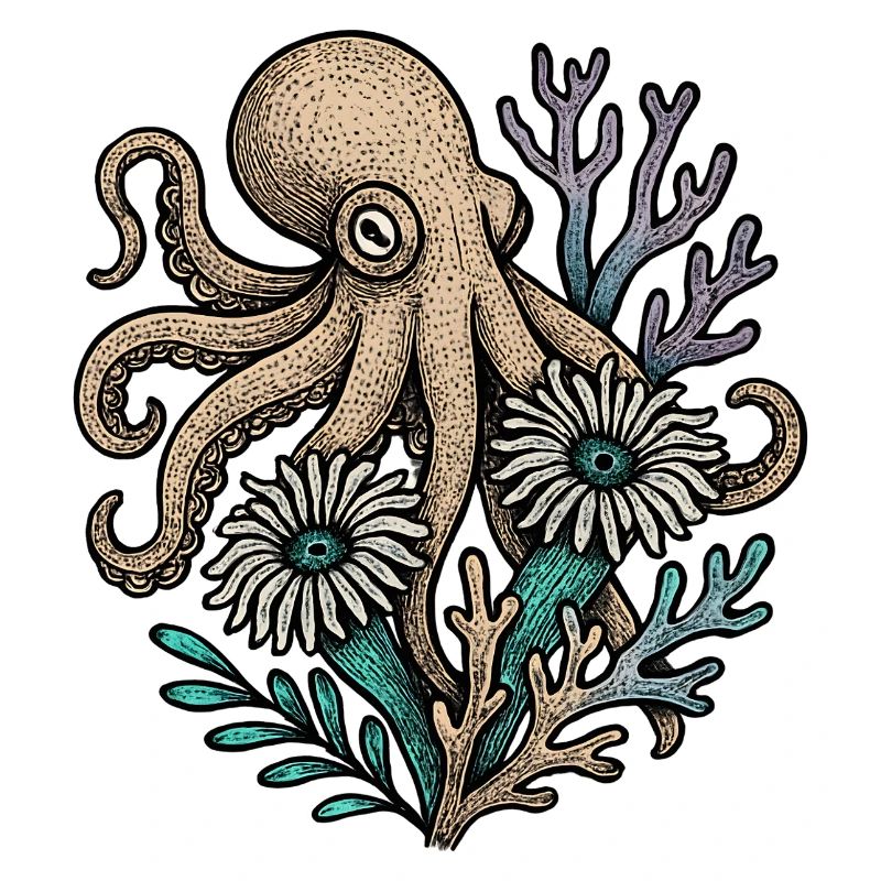 Unterwasser Octopus mit Blumen