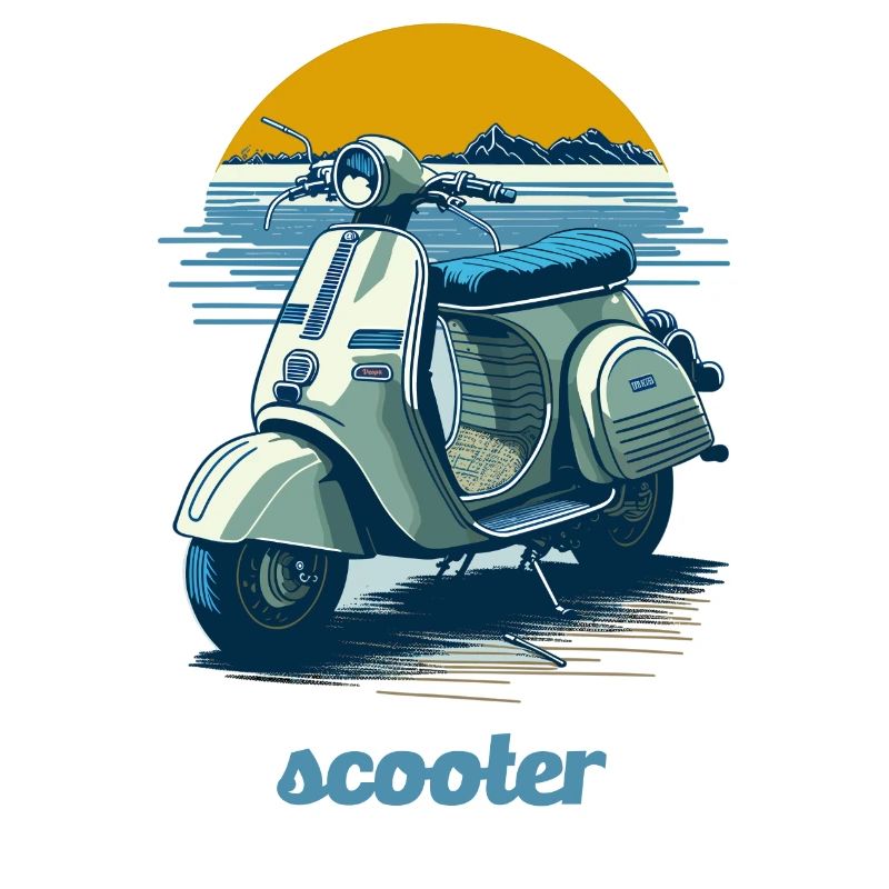 Vintage scooter with mountain backdrop
