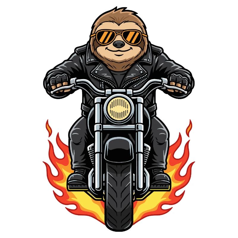 Cool Biker Sloth Motorcycle Flames