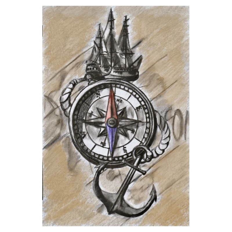 Fully on course maritime compass ship and anchor