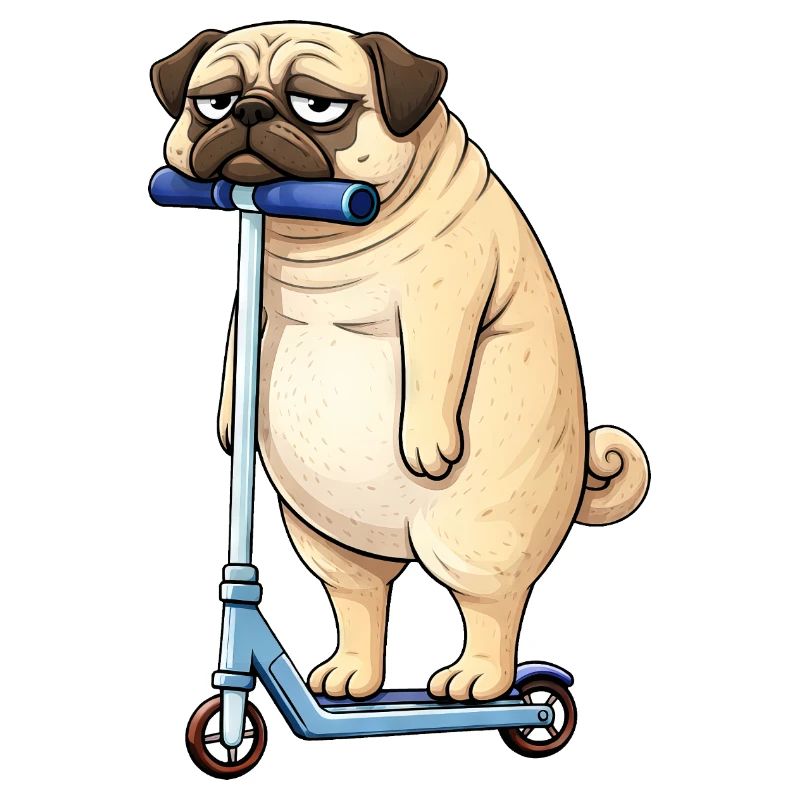 Süßer Mops Roller Scooter Hund einsam Cartoon