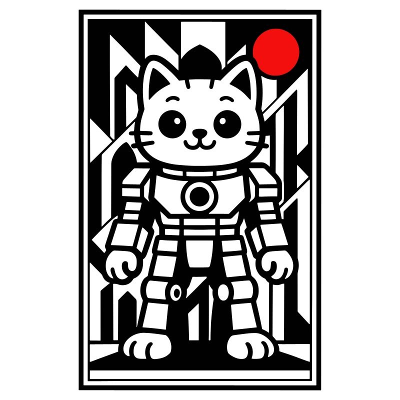 Katzenroboter in Space mit rotem Planeten