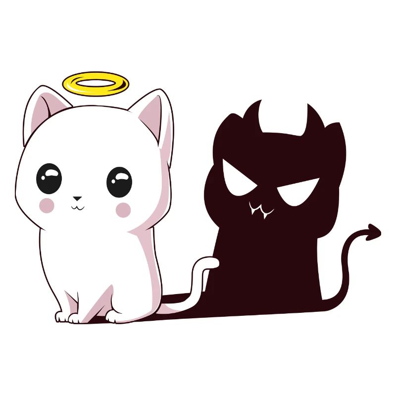 Kawaii Angel Cat with Devil Shadow