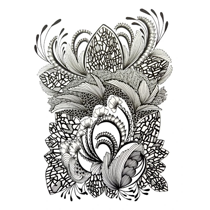 Black and White Flower Branches Pattern