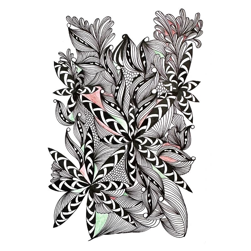 Black and white leaf pattern with accents