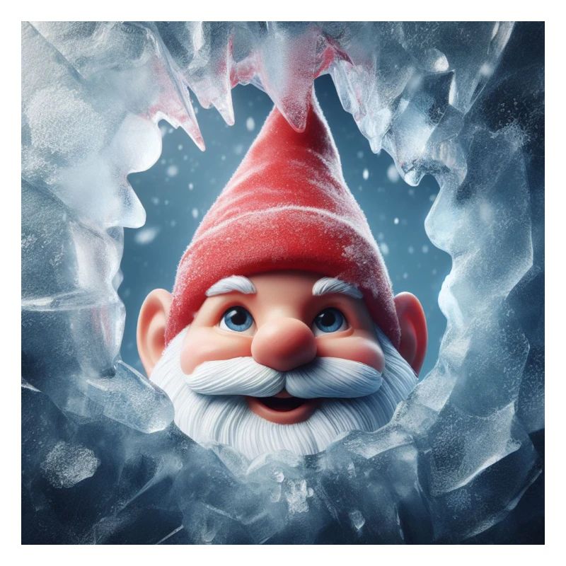 Gnome regardant à travers la glace