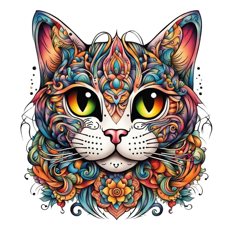 Chat dans le style de tatouage coloré