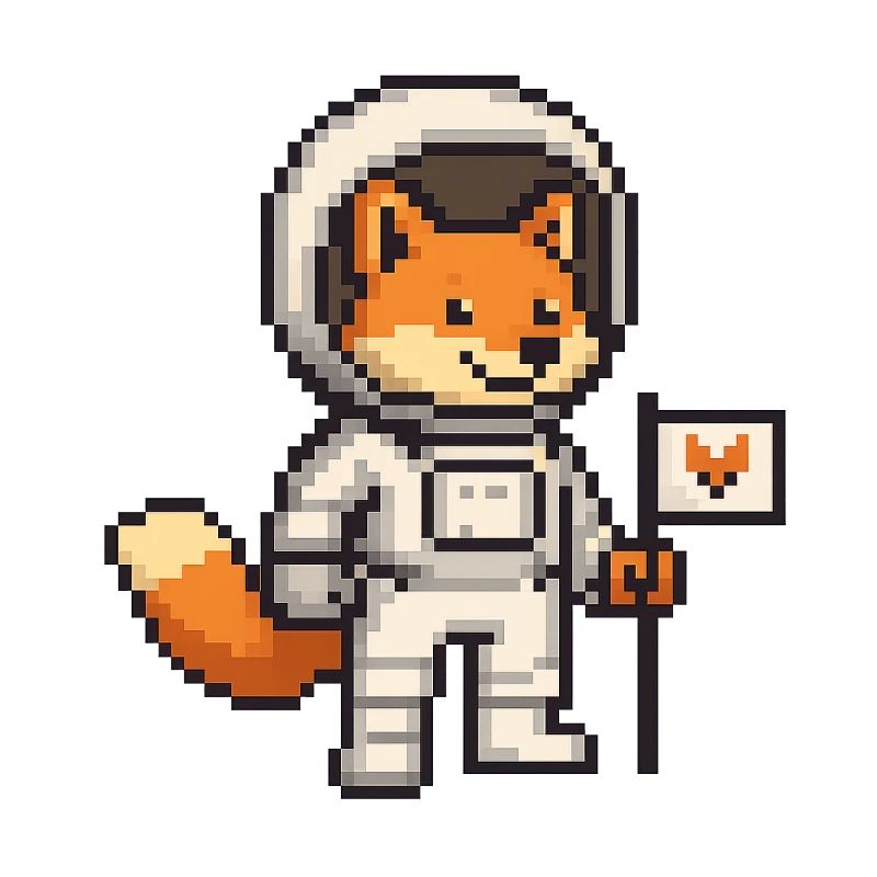 Pixel art fox in astronaut suit