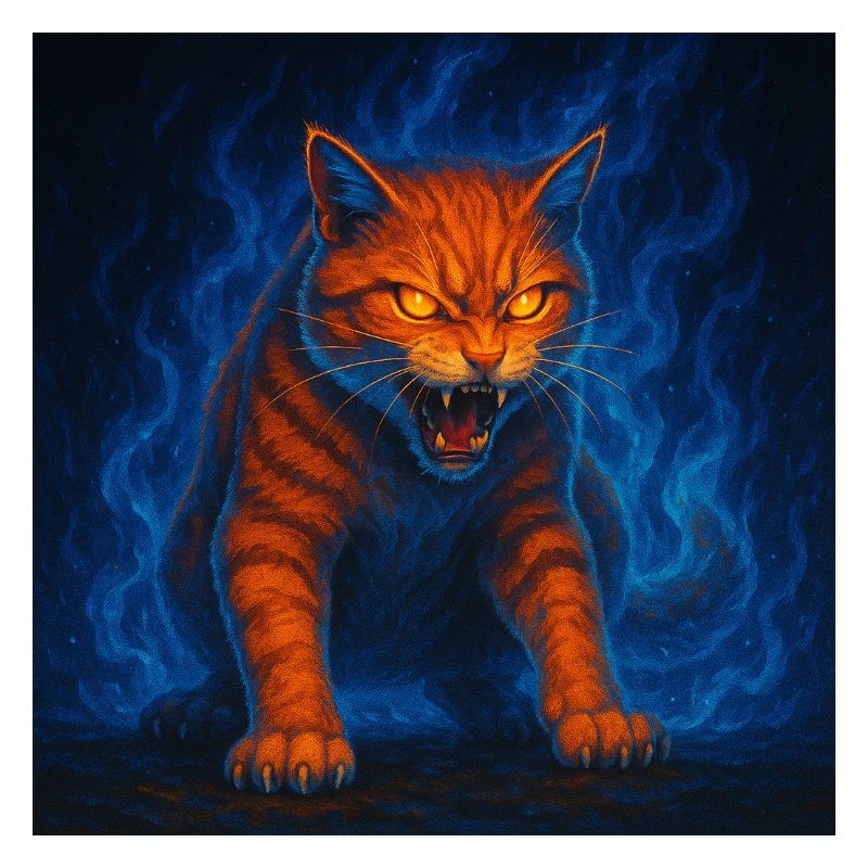 Flaming cat in blue flames