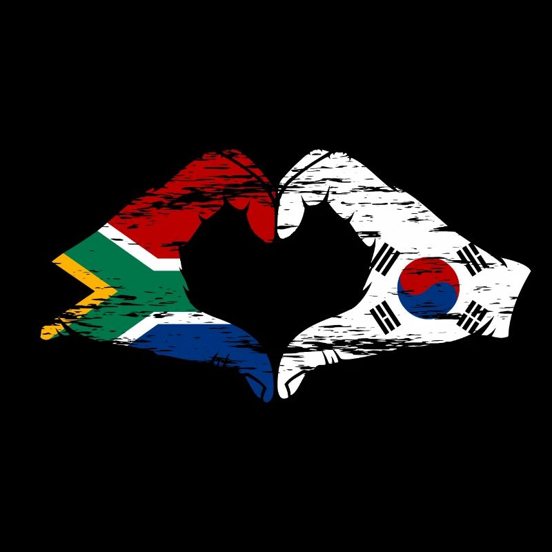 Afrique du Sud Drapeau Corée du Sud Mains Coeur Forme Utilisé